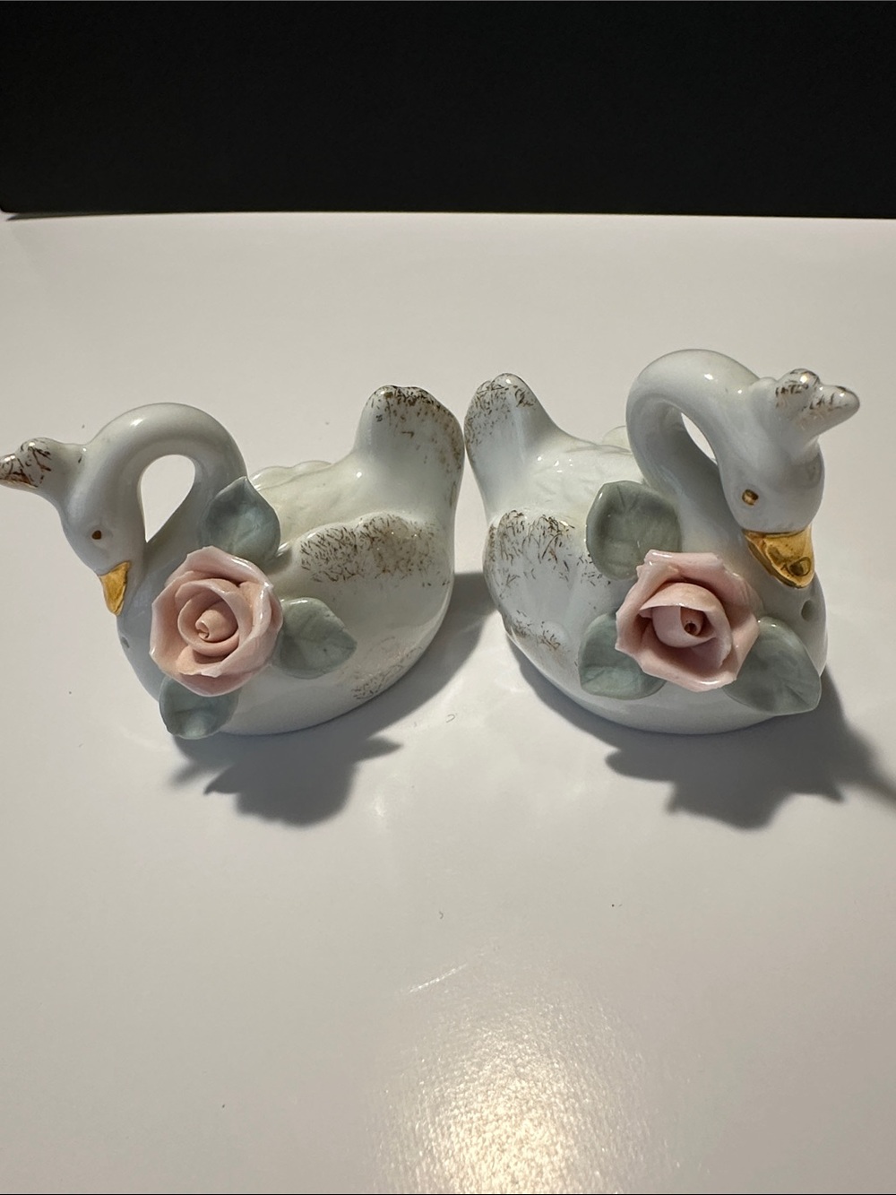 MCM Vintage Swan Salt & Pepper Set with Pink Rose Accents